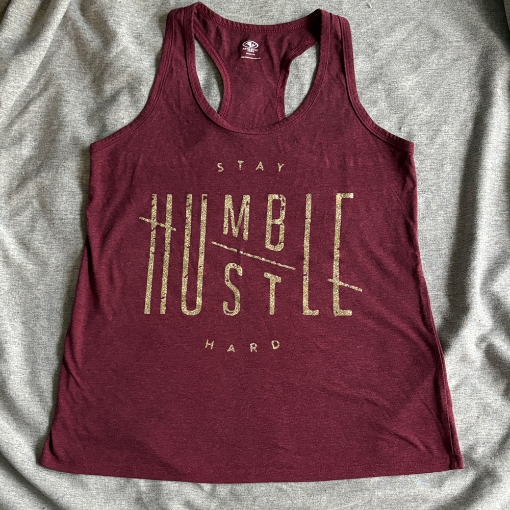 Athletic Works Burgundy Tank Top with custom gold glitter print - L 12/14